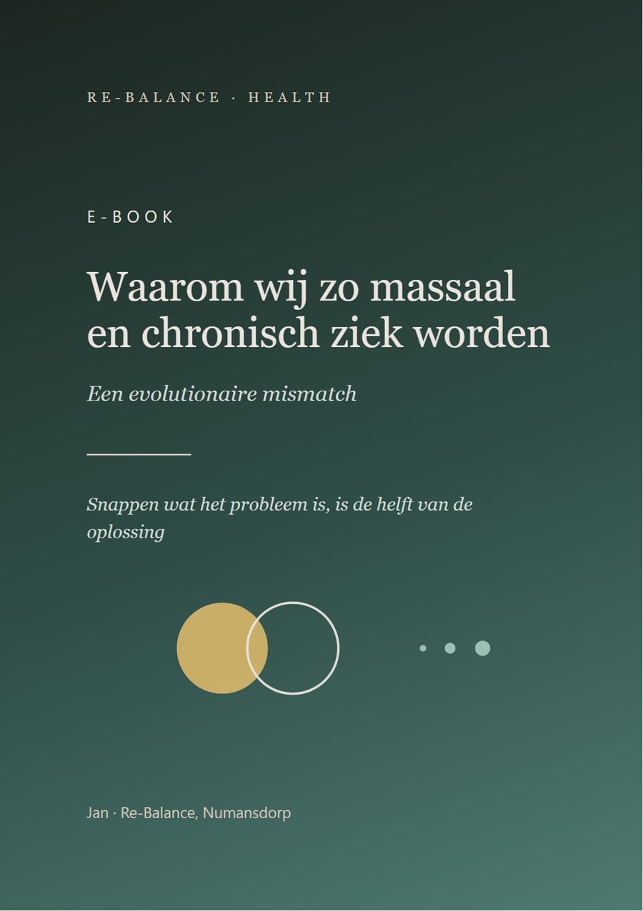 Omslag van het e-book Waarom wij zo massaal en chronisch ziek worden, Re-Balance Health