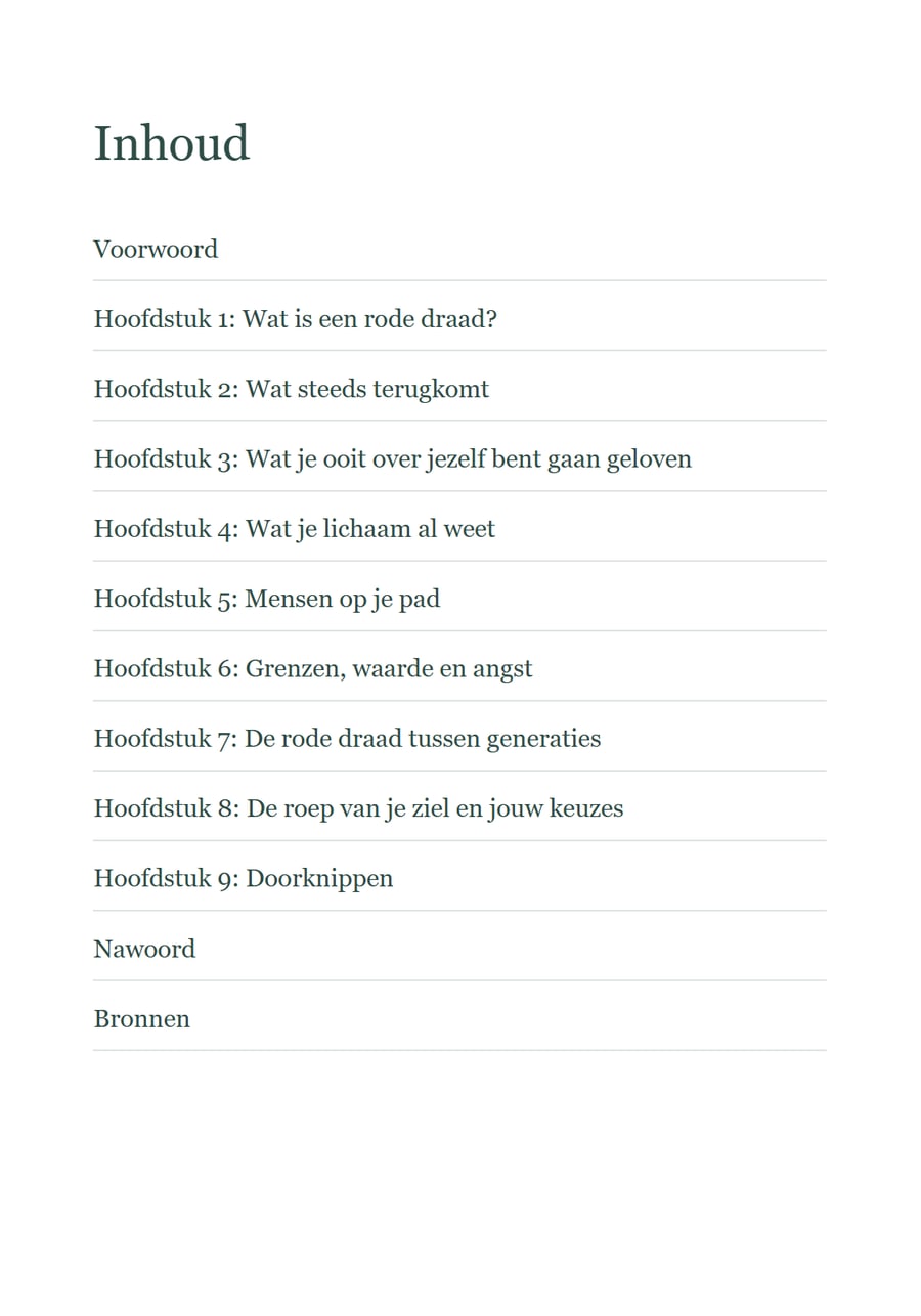 Inhoudsopgave van het e-book: voorwoord, negen hoofdstukken, nawoord en bronnen