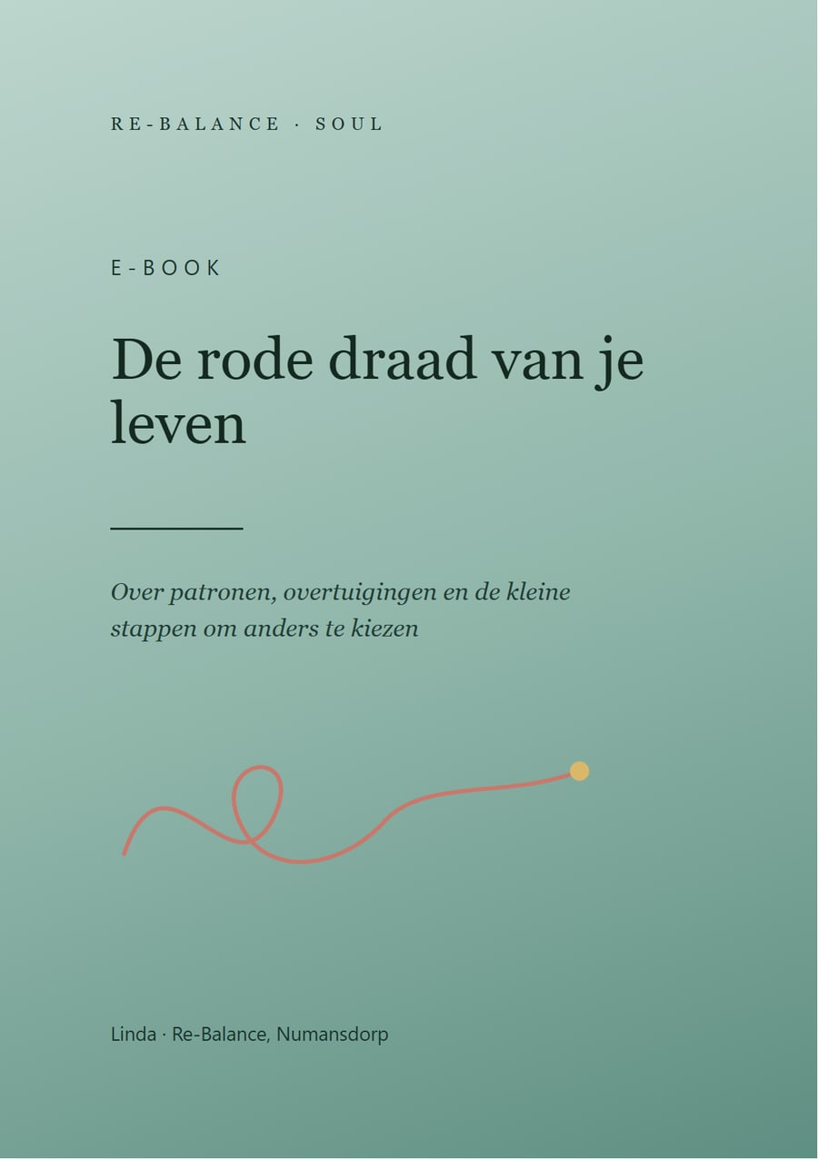 Omslag van het e-book De rode draad van je leven, met een rode draad die een lus maakt en eindigt in een gouden stip